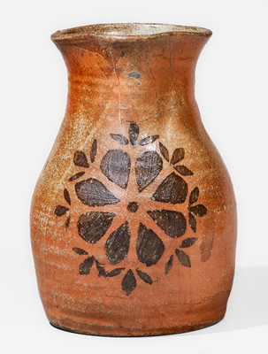 Scarce attrib. Whelchel Family, Gaffney, SC area Stoneware Pitcher w/ Brown-Slip Floral Motif