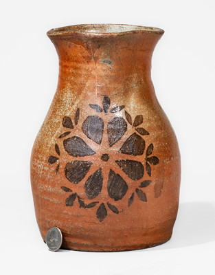 Scarce attrib. Whelchel Family, Gaffney, SC area Stoneware Pitcher w/ Brown-Slip Floral Motif