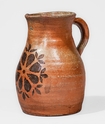 Scarce attrib. Whelchel Family, Gaffney, SC area Stoneware Pitcher w/ Brown-Slip Floral Motif