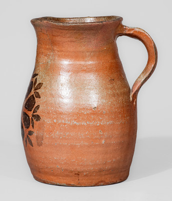 Scarce attrib. Whelchel Family, Gaffney, SC area Stoneware Pitcher w/ Brown-Slip Floral Motif