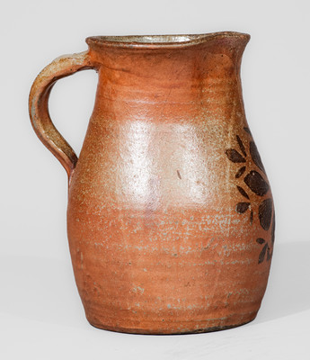 Scarce attrib. Whelchel Family, Gaffney, SC area Stoneware Pitcher w/ Brown-Slip Floral Motif