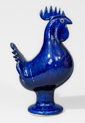 "Edwin Meaders / 9-20-1996" Blue-Glazed Stoneware Figure of a Rooster
