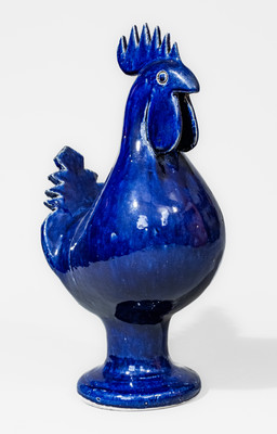 "Edwin Meaders / 9-20-1996" Blue-Glazed Stoneware Figure of a Rooster