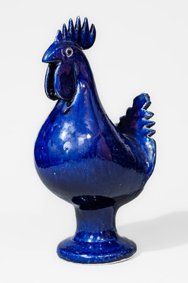 "Edwin Meaders / 9-20-1996" Blue-Glazed Stoneware Figure of a Rooster