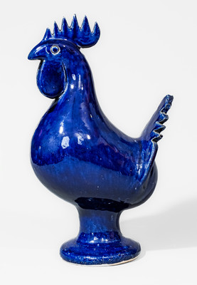 "Edwin Meaders / 9-20-1996" Blue-Glazed Stoneware Figure of a Rooster
