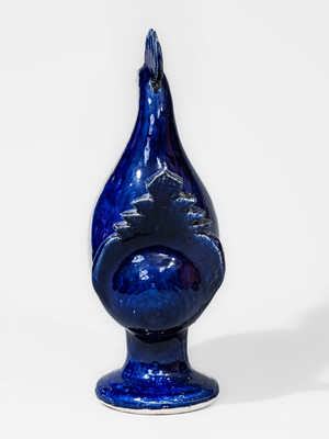 "Edwin Meaders / 9-20-1996" Blue-Glazed Stoneware Figure of a Rooster