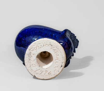 "Edwin Meaders / 9-20-1996" Blue-Glazed Stoneware Figure of a Rooster