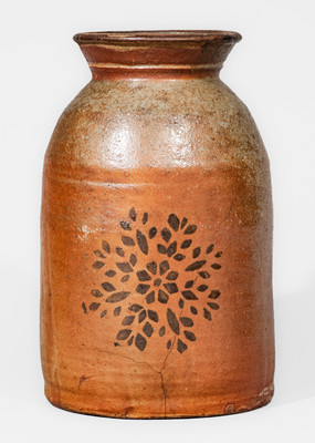Attrib. Whelchel Pottery, Gaffney, SC area Stoneware Canning Jar w/ Stenciled Brown Slip Floral Motif