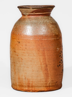 Attrib. Whelchel Pottery, Gaffney, SC area Stoneware Canning Jar w/ Stenciled Brown Slip Floral Motif