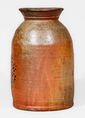 Attrib. Whelchel Pottery, Gaffney, SC area Stoneware Canning Jar w/ Stenciled Brown Slip Floral Motif