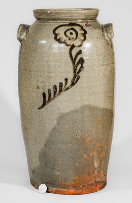 Rare attrib. Thomas Chandler, Edgefield District, SC Stoneware Churn w/ Iron-Slip Floral Decoration