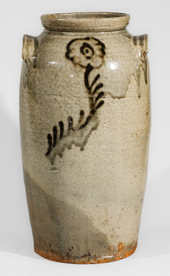 Rare attrib. Thomas Chandler, Edgefield District, SC Stoneware Churn w/ Iron-Slip Floral Decoration