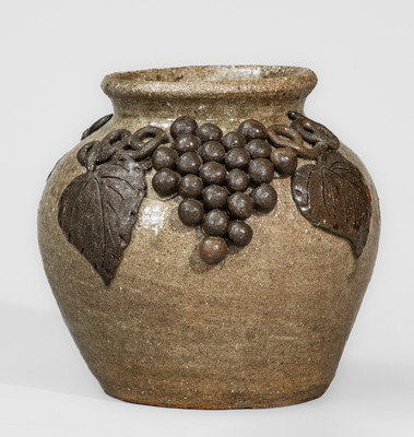 "AM" (Arie Meaders Cleveland, GA), Alkaline-Glazed Stoneware Grapes Vase, c1956-69