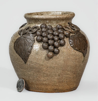 "AM" (Arie Meaders Cleveland, GA), Alkaline-Glazed Stoneware Grapes Vase, c1956-69