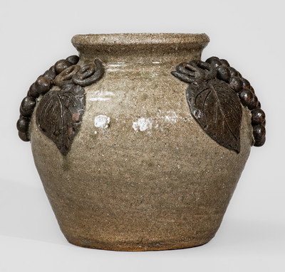 "AM" (Arie Meaders Cleveland, GA), Alkaline-Glazed Stoneware Grapes Vase, c1956-69