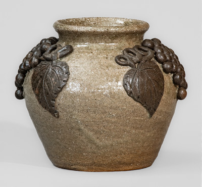 "AM" (Arie Meaders Cleveland, GA), Alkaline-Glazed Stoneware Grapes Vase, c1956-69
