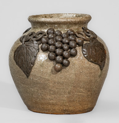 "AM" (Arie Meaders Cleveland, GA), Alkaline-Glazed Stoneware Grapes Vase, c1956-69