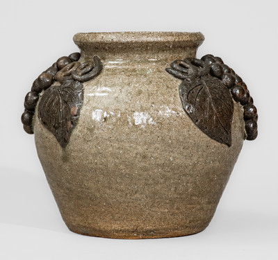 "AM" (Arie Meaders Cleveland, GA), Alkaline-Glazed Stoneware Grapes Vase, c1956-69