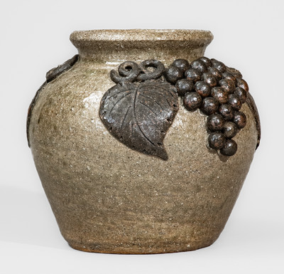 "AM" (Arie Meaders Cleveland, GA), Alkaline-Glazed Stoneware Grapes Vase, c1956-69