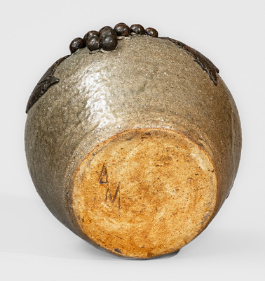 "AM" (Arie Meaders Cleveland, GA), Alkaline-Glazed Stoneware Grapes Vase, c1956-69