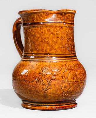 Very Rare Rockingham-Glazed Pitcher: "James G. O'Hara / 1864" at William Hart Pottery, Ogdensburg, NY
