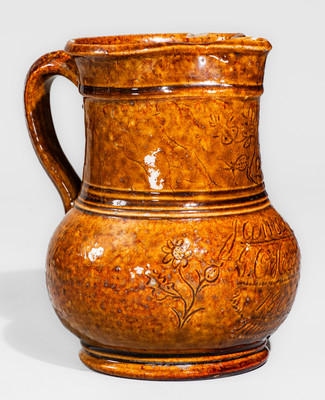 Very Rare Rockingham-Glazed Pitcher: "James G. O'Hara / 1864" at William Hart Pottery, Ogdensburg, NY
