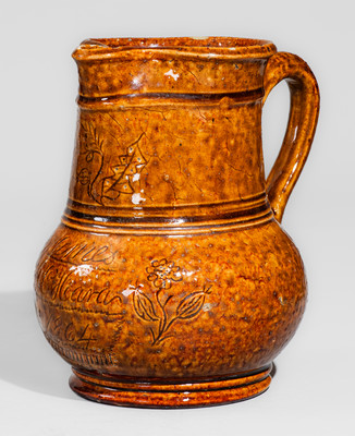 Very Rare Rockingham-Glazed Pitcher: "James G. O'Hara / 1864" at William Hart Pottery, Ogdensburg, NY