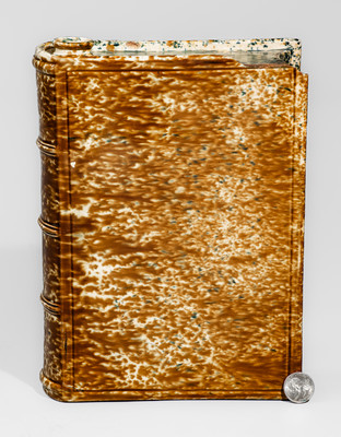 BENNINGTON / BATTLE Large-Sized Flint Enamel Book Flask, attrib. Lyman, Fenton & Co., Bennington, VT