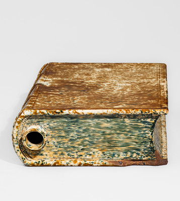 BENNINGTON / BATTLE Large-Sized Flint Enamel Book Flask, attrib. Lyman, Fenton & Co., Bennington, VT