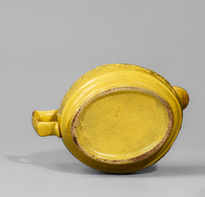 Extremely Rare Yellow-Glazed Redware Hunt Scene Pitcher attrib. Abolitionist Potter Levi Coates, Chester Co, PA