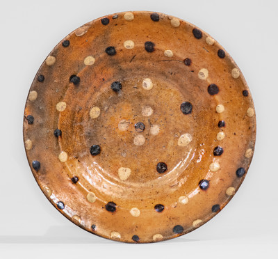 Very Rare and Fine Alamance Co, NC Diminutive Redware Dish w/ Two-Color Spot Decoration, attrib. Solomon Loy
