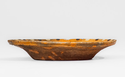 Very Rare and Fine Alamance Co, NC Diminutive Redware Dish w/ Two-Color Spot Decoration, attrib. Solomon Loy
