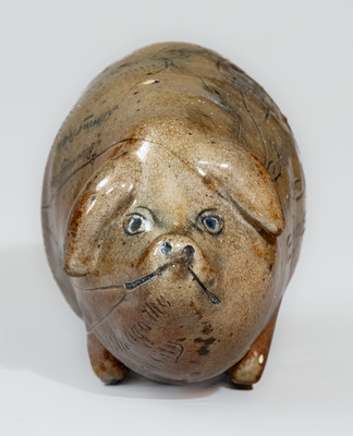 Salt-Glazed Stoneware "Railroad and River Guide" Pig Flask, "By Anna Pottery / 1881"