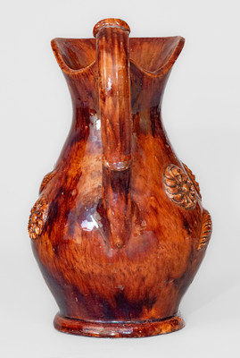 Rare and Fine "Anthony W. Bacher / 1878" Redware Pitcher w/ Applied Floral Decoration, Winchester, VA