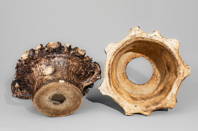 Very Rare Stoneware Rustic Flowerpot w/ Base, attrib. Jacob Bachley, Texarkana Pottery, Arkansas