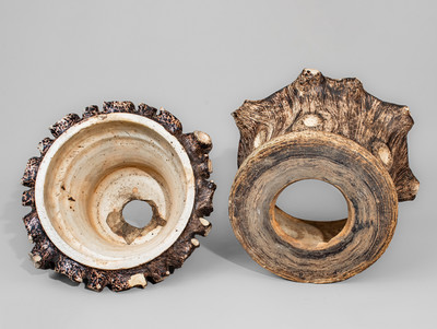 Very Rare Stoneware Rustic Flowerpot w/ Base, attrib. Jacob Bachley, Texarkana Pottery, Arkansas