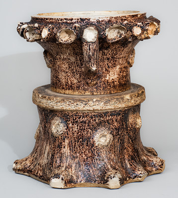 Very Rare Stoneware Rustic Flowerpot w/ Base, attrib. Jacob Bachley, Texarkana Pottery, Arkansas