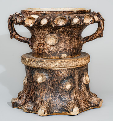 Very Rare Stoneware Rustic Flowerpot w/ Base, attrib. Jacob Bachley, Texarkana Pottery, Arkansas