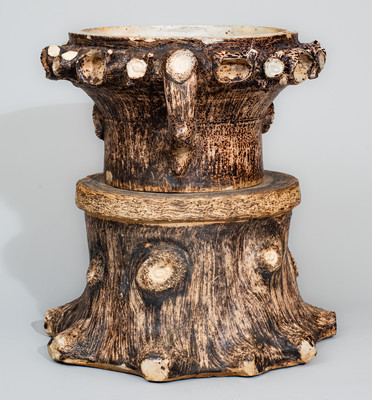 Very Rare Stoneware Rustic Flowerpot w/ Base, attrib. Jacob Bachley, Texarkana Pottery, Arkansas