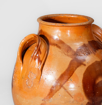 Exceedingly Rare and Important Greene County, Tennessee Redware Jar w/ "Snake" Motif, attrib. C. A. Haun