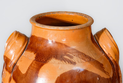 Exceedingly Rare and Important Greene County, Tennessee Redware Jar w/ "Snake" Motif, attrib. C. A. Haun