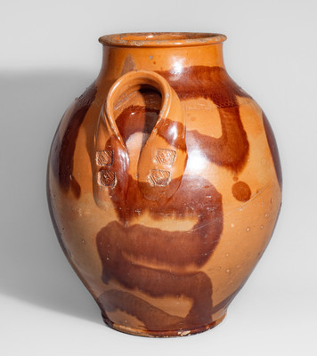 Exceedingly Rare and Important Greene County, Tennessee Redware Jar w/ "Snake" Motif, attrib. C. A. Haun