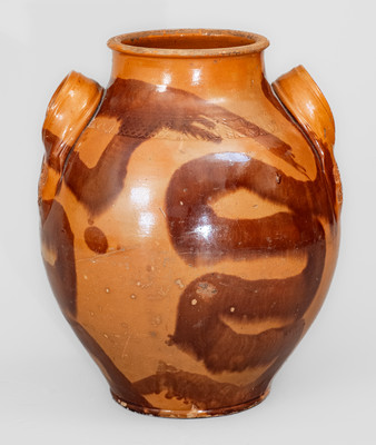 Exceedingly Rare and Important Greene County, Tennessee Redware Jar w/ "Snake" Motif, attrib. C. A. Haun