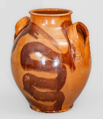 Exceedingly Rare and Important Greene County, Tennessee Redware Jar w/ "Snake" Motif, attrib. C. A. Haun