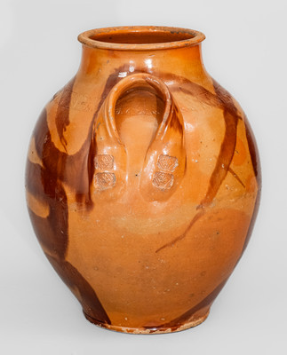 Exceedingly Rare and Important Greene County, Tennessee Redware Jar w/ "Snake" Motif, attrib. C. A. Haun