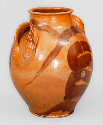 Exceedingly Rare and Important Greene County, Tennessee Redware Jar w/ "Snake" Motif, attrib. C. A. Haun