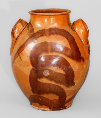 Exceedingly Rare and Important Greene County, Tennessee Redware Jar w/ "Snake" Motif, attrib. C. A. Haun