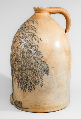 Highly Important Large Stoneware Cooler w/ Profuse Incised Tree and Cow Scene, NICHOLS & BOYNTON / BURLINGTON, VT