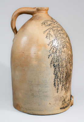 Highly Important Large Stoneware Cooler w/ Profuse Incised Tree and Cow Scene, NICHOLS & BOYNTON / BURLINGTON, VT