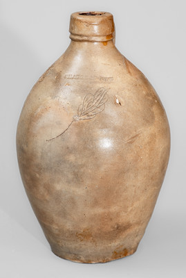 Rare CHARLESTOWN, MA Small-Sized Stoneware Jug w/ Incised Foliate Decoration, c1825